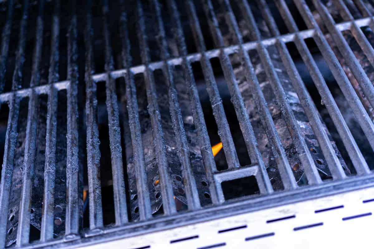 Close up of cast iron grill gra.