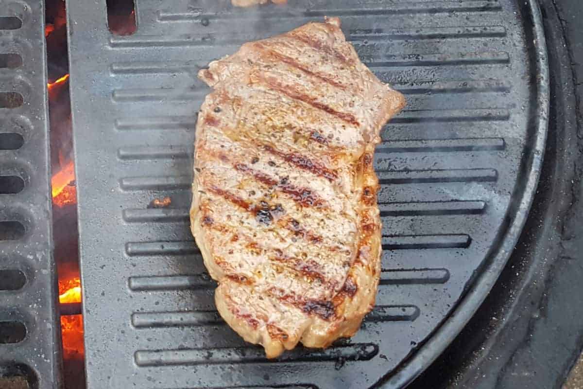 Grill marks on a seared pork chop