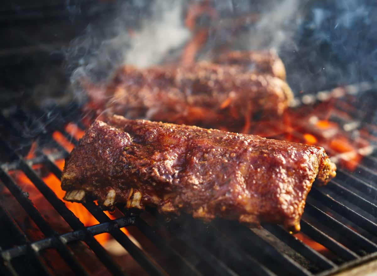 Pork ribs on a hot fiery gr.