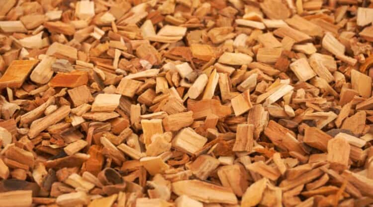 A close of wood chips.