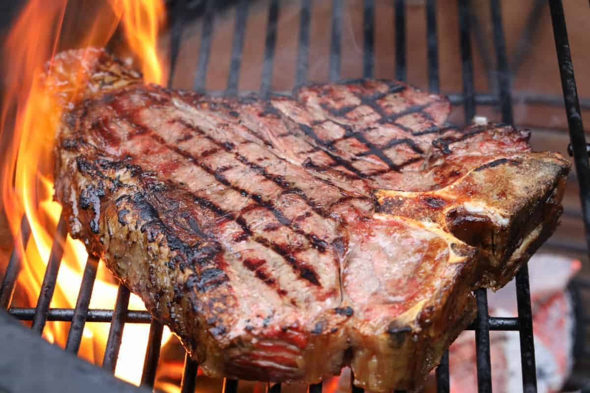 How To Grill T Bone Steak Using Coals Grilling Big T Bone Steak On Natural Charcoal Barbecue