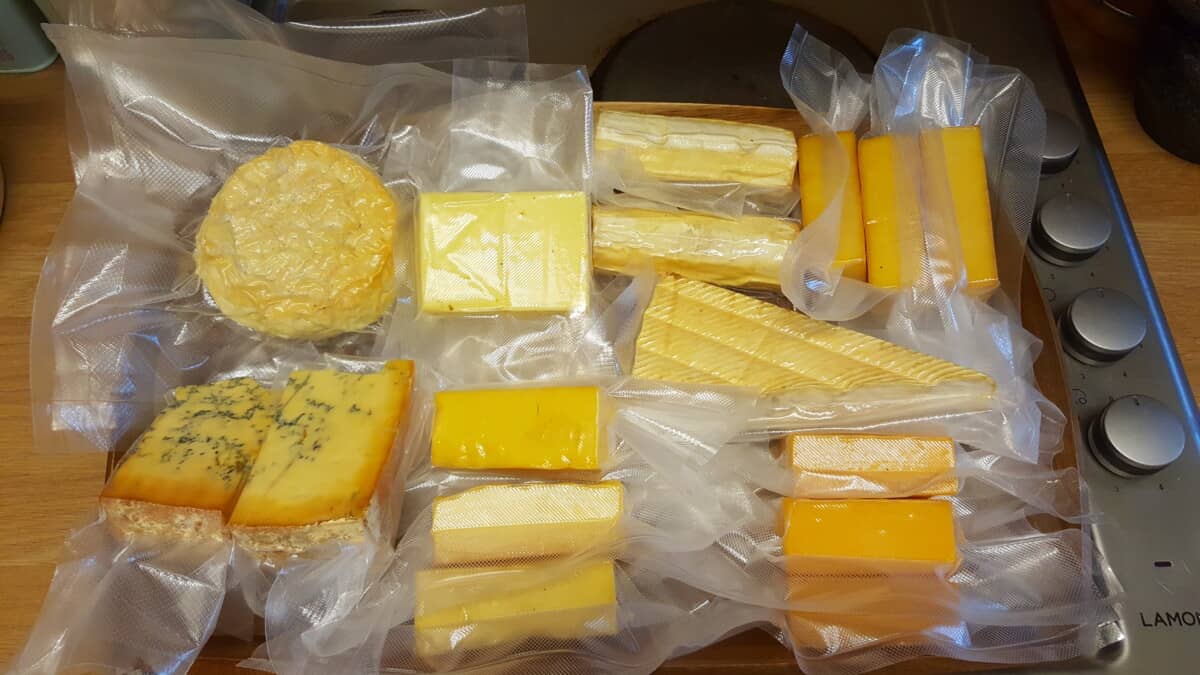 Cold smoked cheeses that have been vacuum packed.