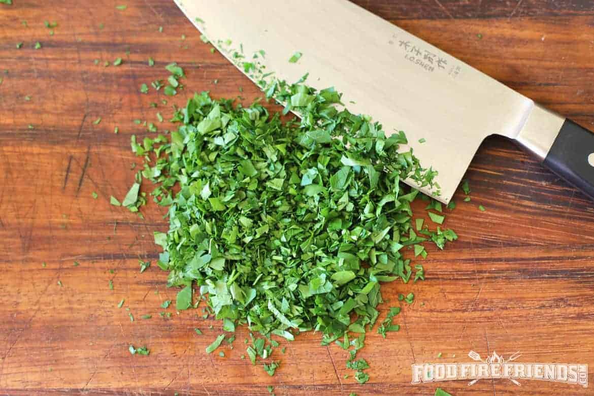 Close up of roughly chopped parsley