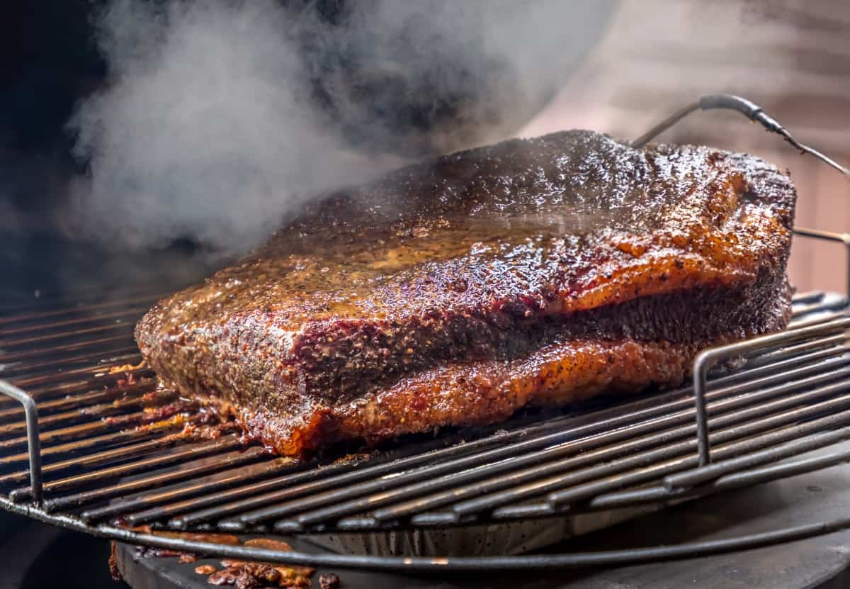 A whole packer brisket on a charcoal smo.