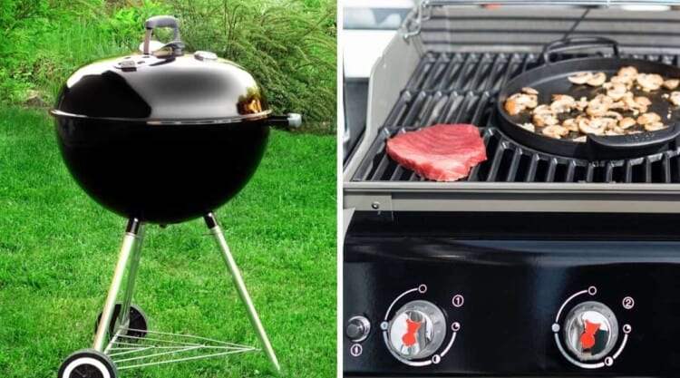 Charcoal and gas grill photos side by side