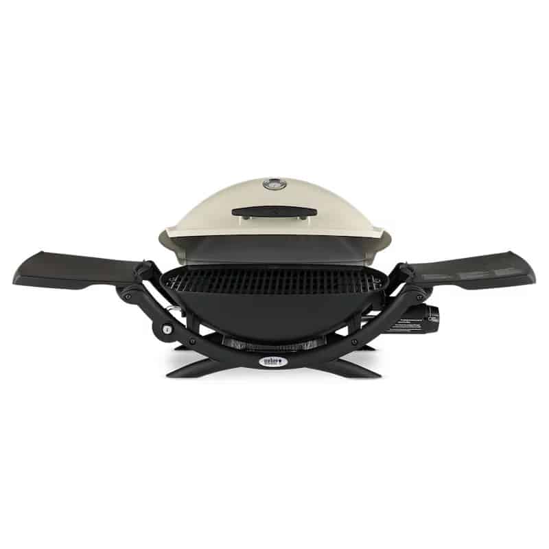 Weber Q2200 with lid open isolated on white.