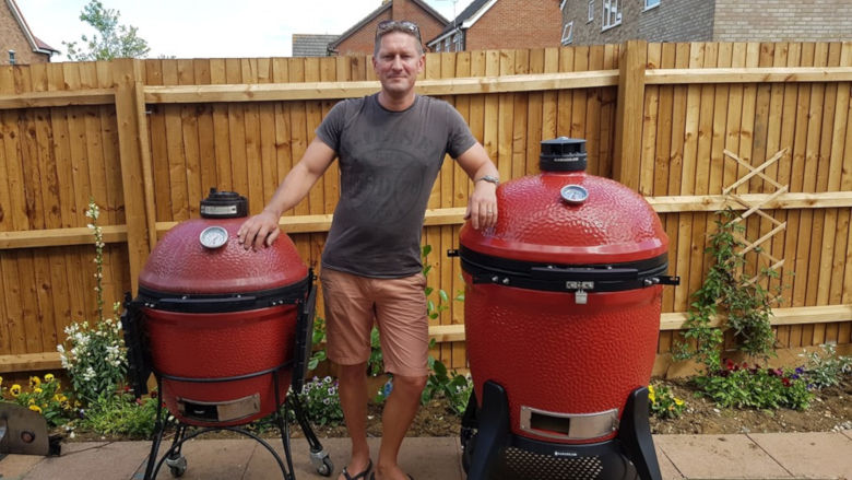 Kamado Big Joe alongside a classic Joe and me, Mark Jenner.