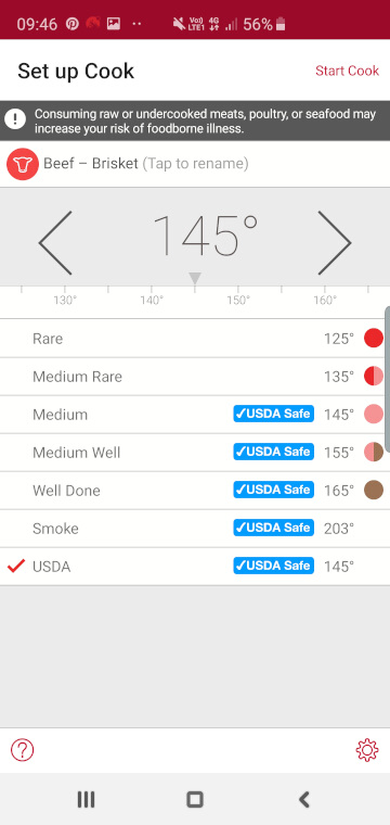 Meater app beef internal temperatures guide and settings scr.