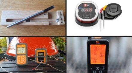 4 wireless meat thermometers in a photo montage