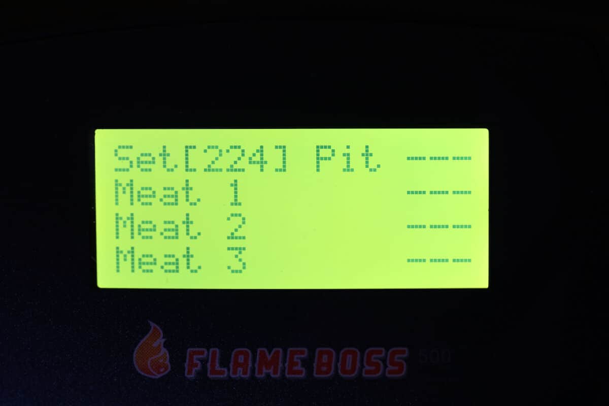 Close up of the flame boss 500 display while illumina.