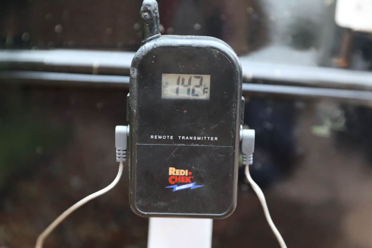 Maverick ET733 thermometer transmitter on the side of a WSM.