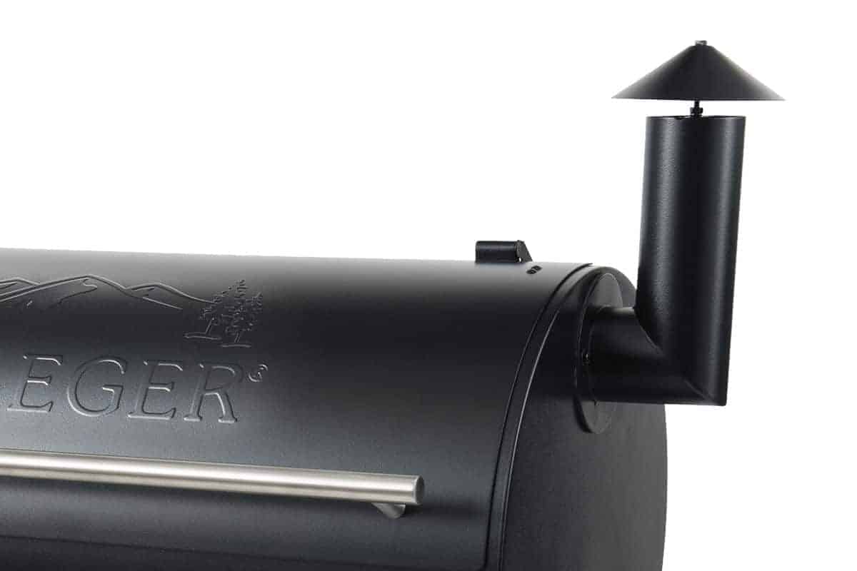 Close up of a tragergrills pellet smoker chimney isolated on wh.
