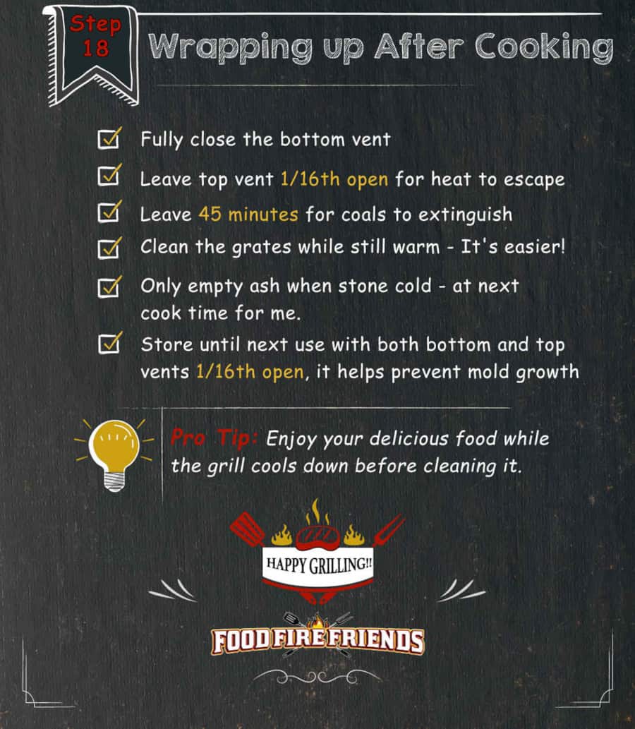 Text image with instructions on how to close down the grill when cooking is finish.