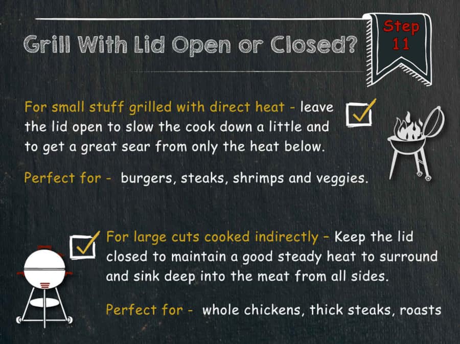 Text image discussing whether to grill lid open or clo.