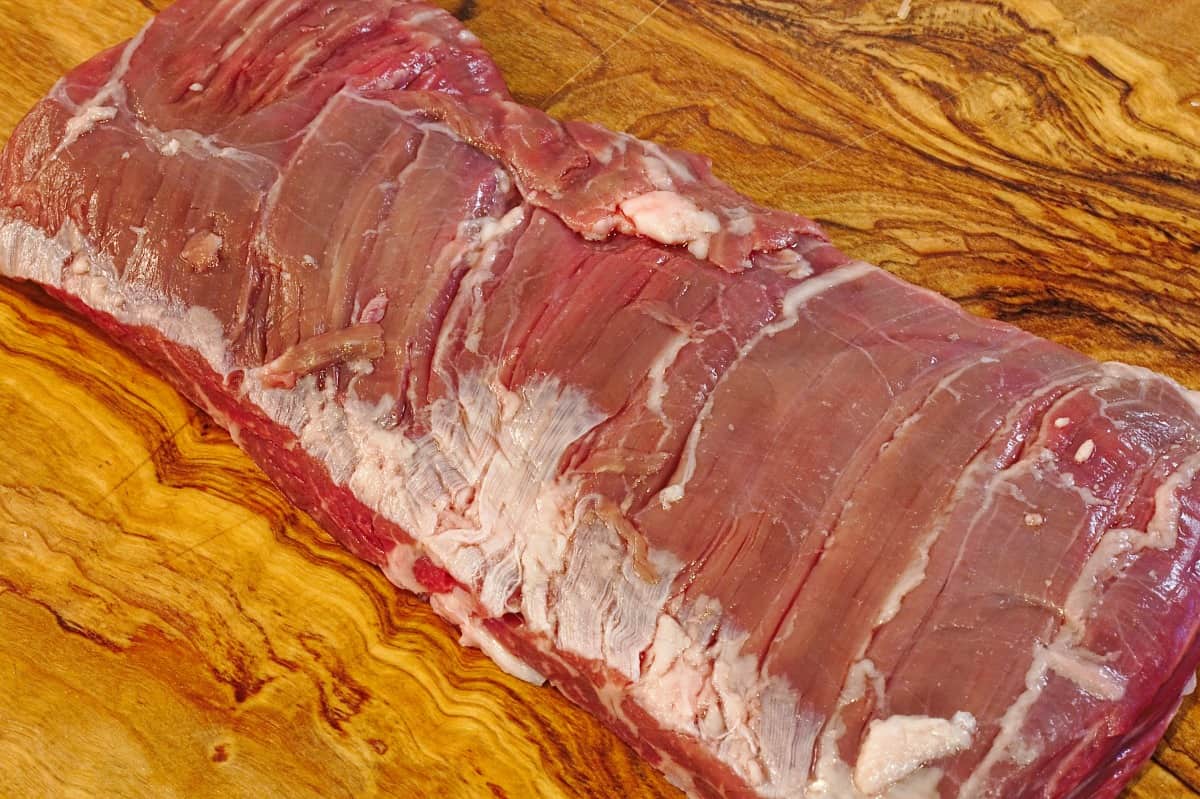 Raw skirt streak on cutting board