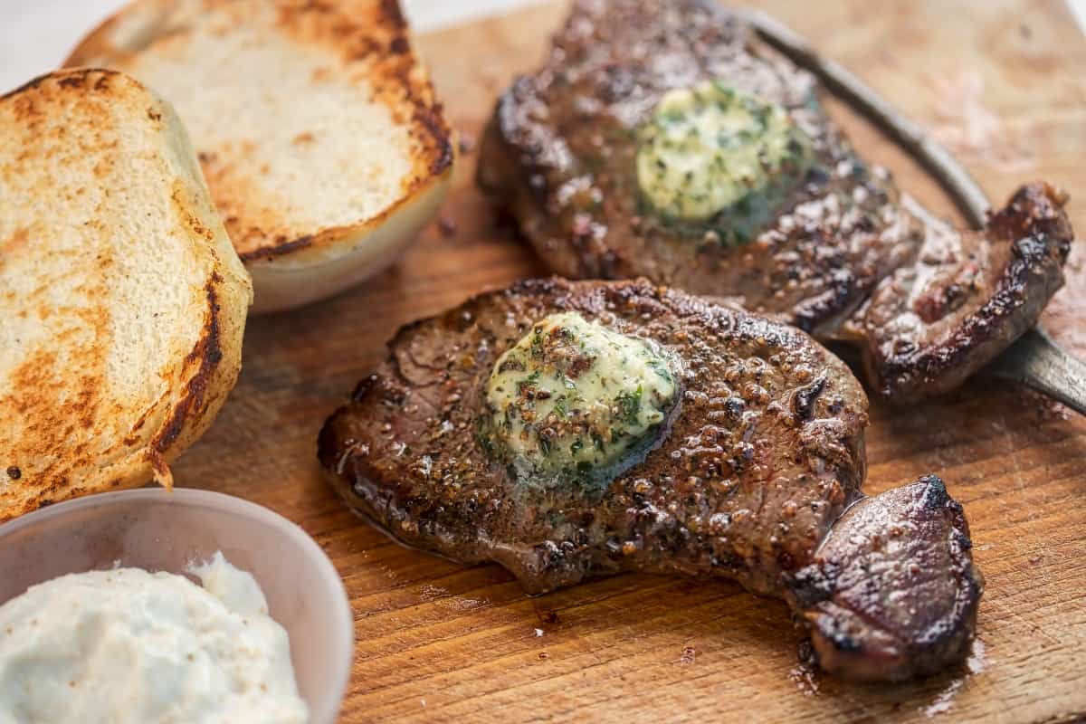 Barbecued ranch steak with melting compound but.