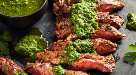 skirt steak with chimichurri sauce.