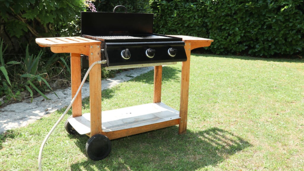dedicated flat top gas grill on a grass l.