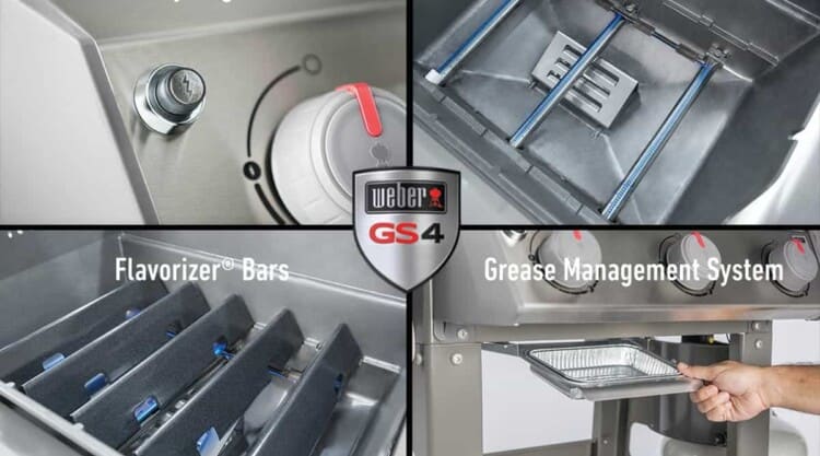 a 4 photo montage of weber spirit ii grill features.