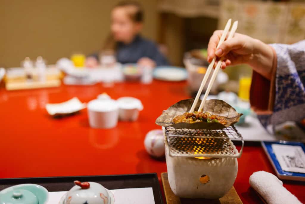 An hibachi grill in a Japanese restaur.