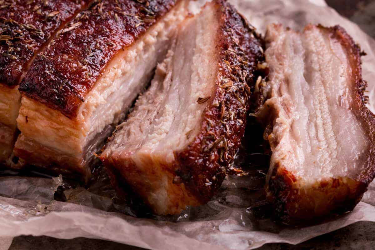 Smoked and sliced pork belly