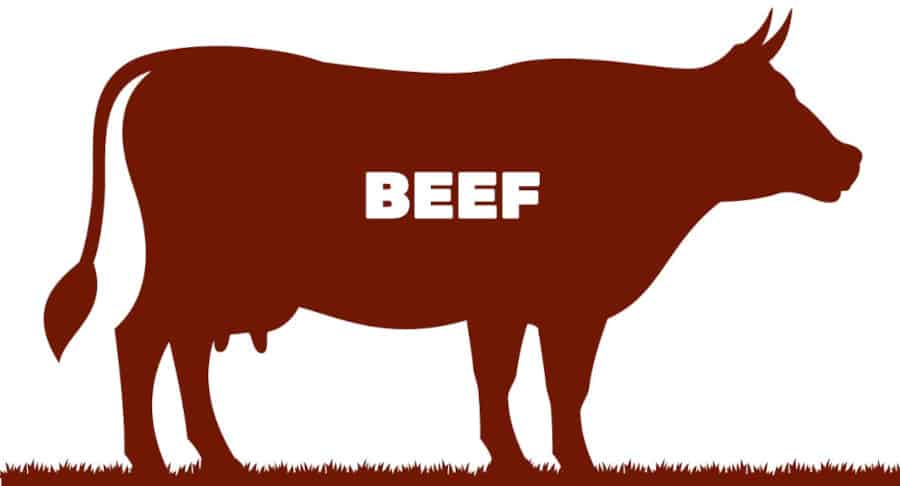 Graphic of beef written inside a silhouette of a .