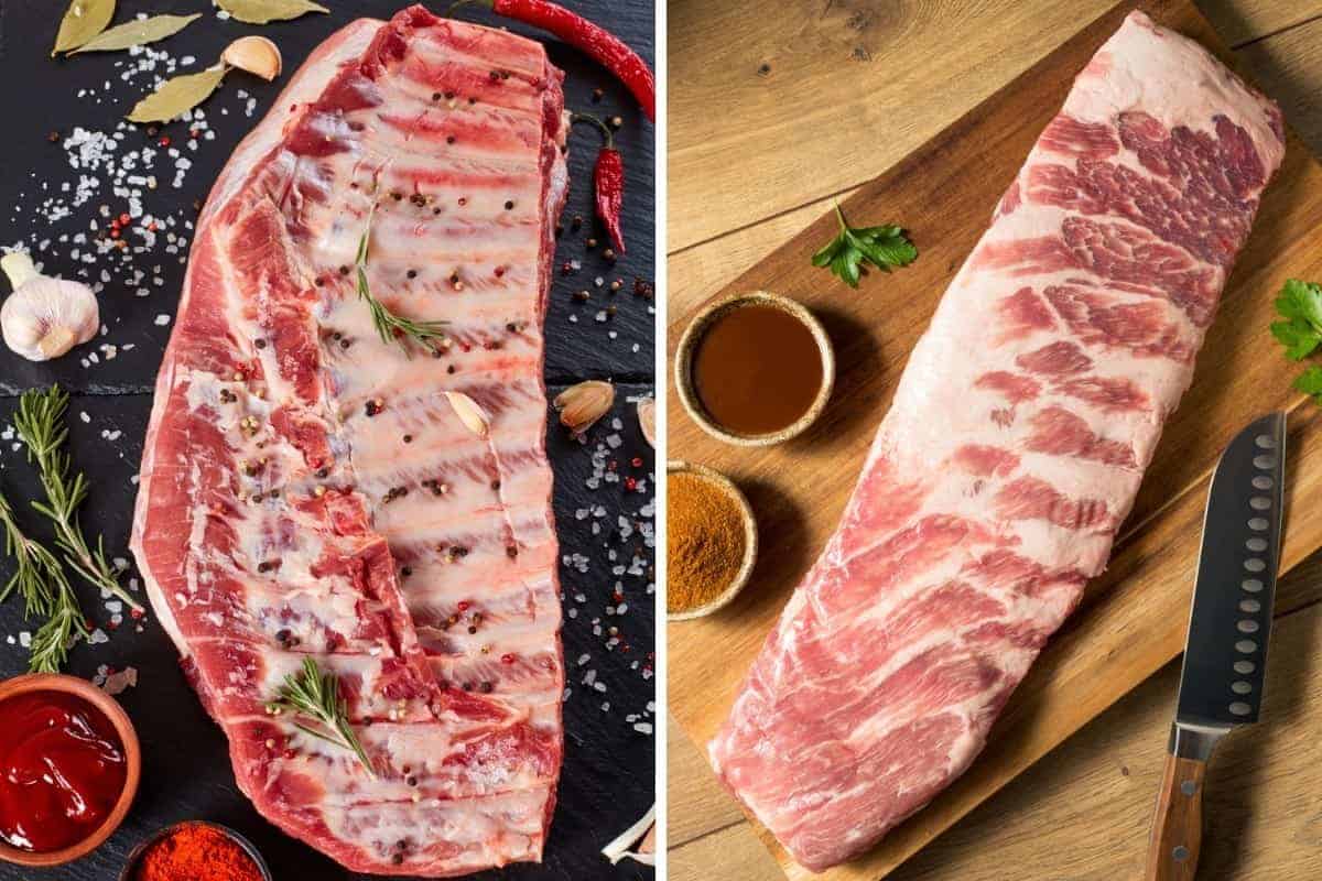 spare ribs vs St Louis ribs, one photo each, side by side.