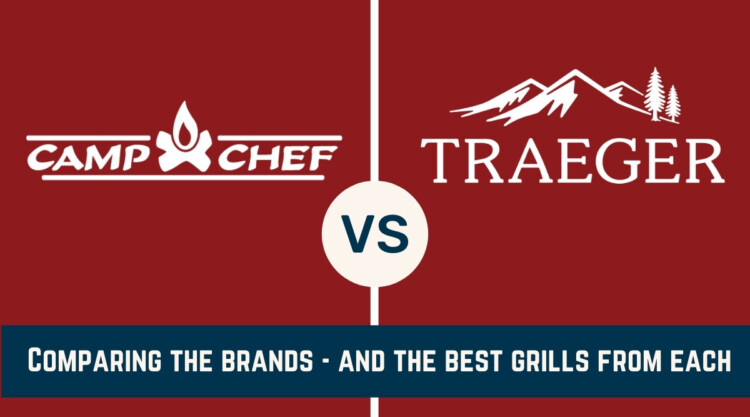 camp chef vs Traeger written under an image of their two logos on a red background.
