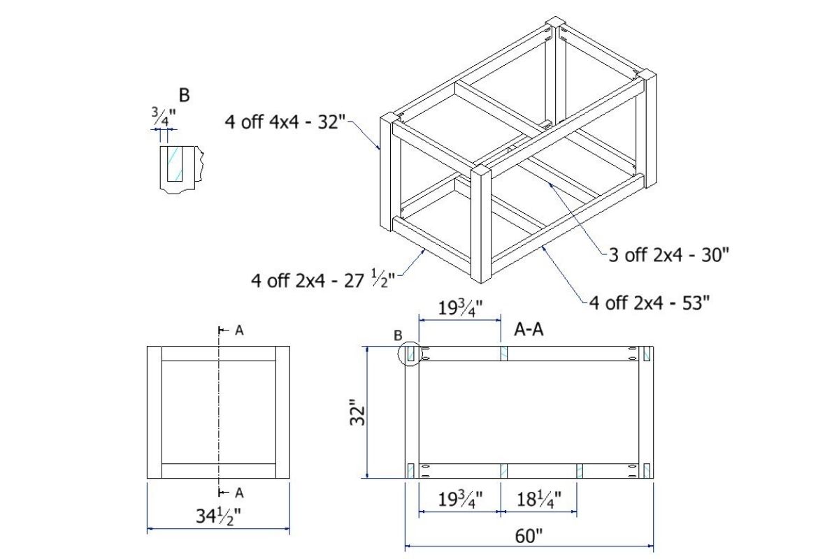 Plans of the kettle cart frame.