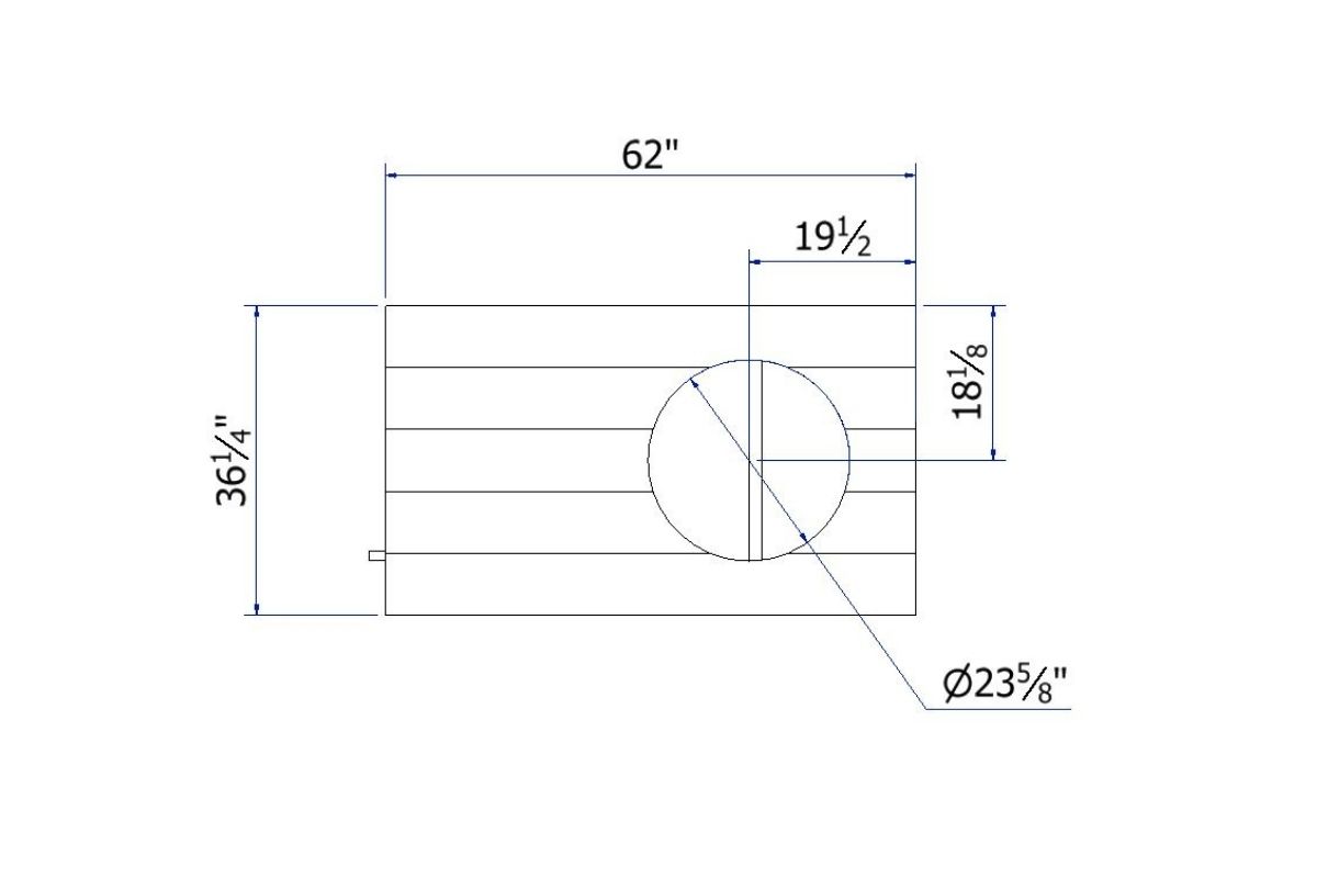 Plans to show how to cut the correct hole in the worktop of a DIY kettle grill cart.