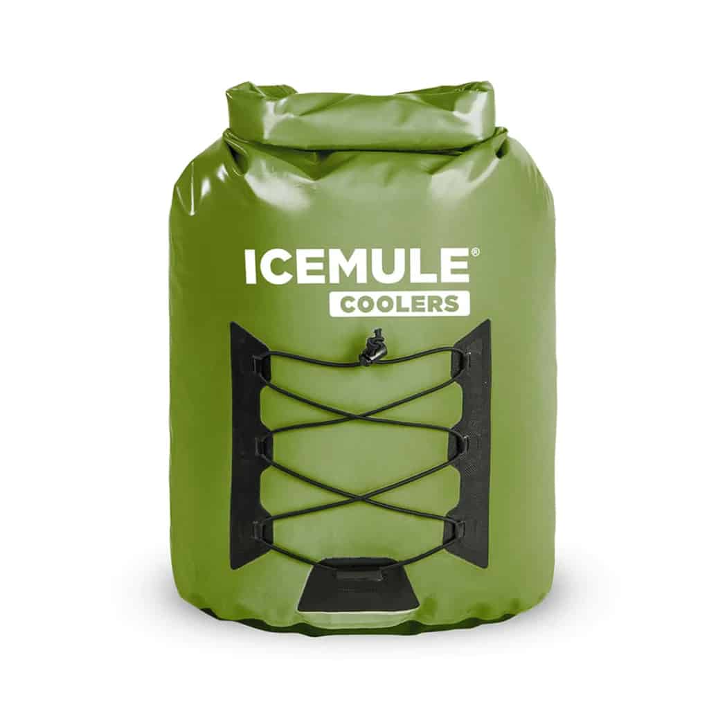 A green IceMule cooler isolated on white.