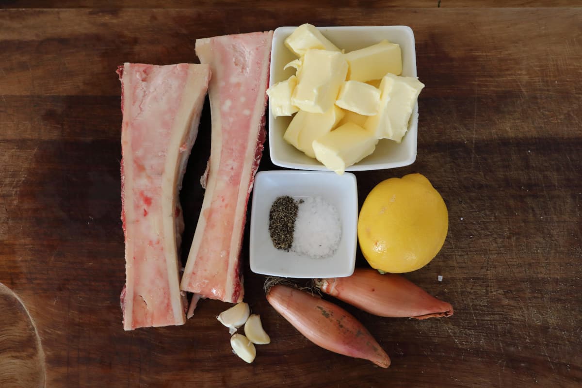 Overhead shot of bone marrow butter ingredie.