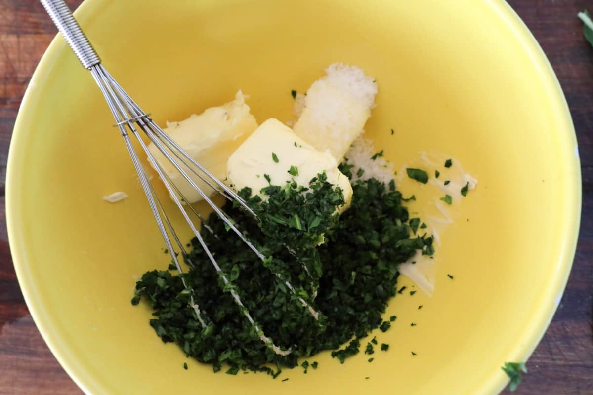  Wild garlic butter ingredients in mixing bowl
