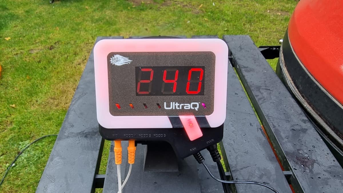 UltraQ in use, showing 240F on its display.