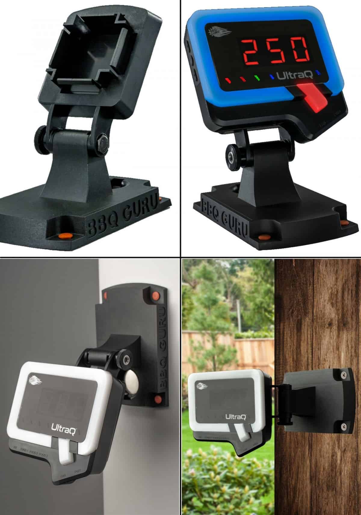 Four photos showing how the UltraQ stand can be used in different w.