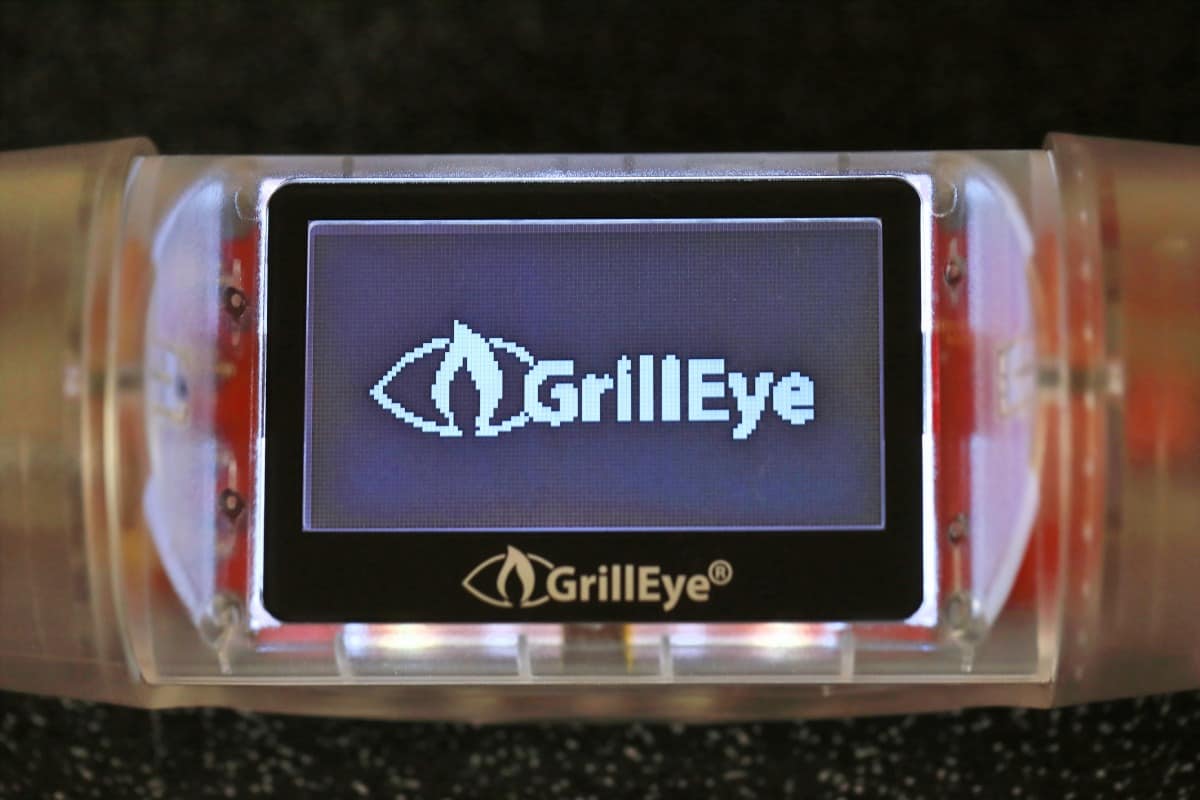 The welcome screen you see after turning on the Grilleye Max thermometer.