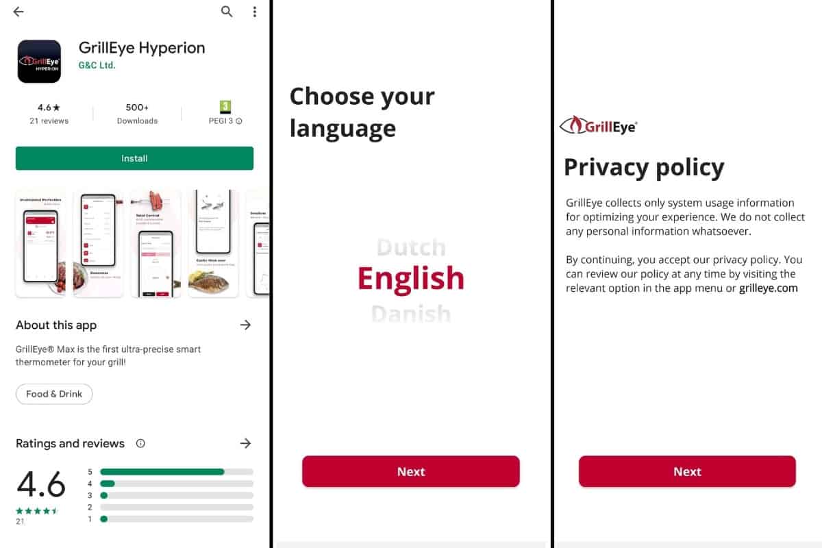  Hyperion app download, language choice and privacy policy screenshots