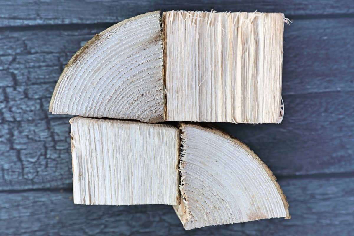 Four pieces of ash smoking wood, used to show what the grain looks like.