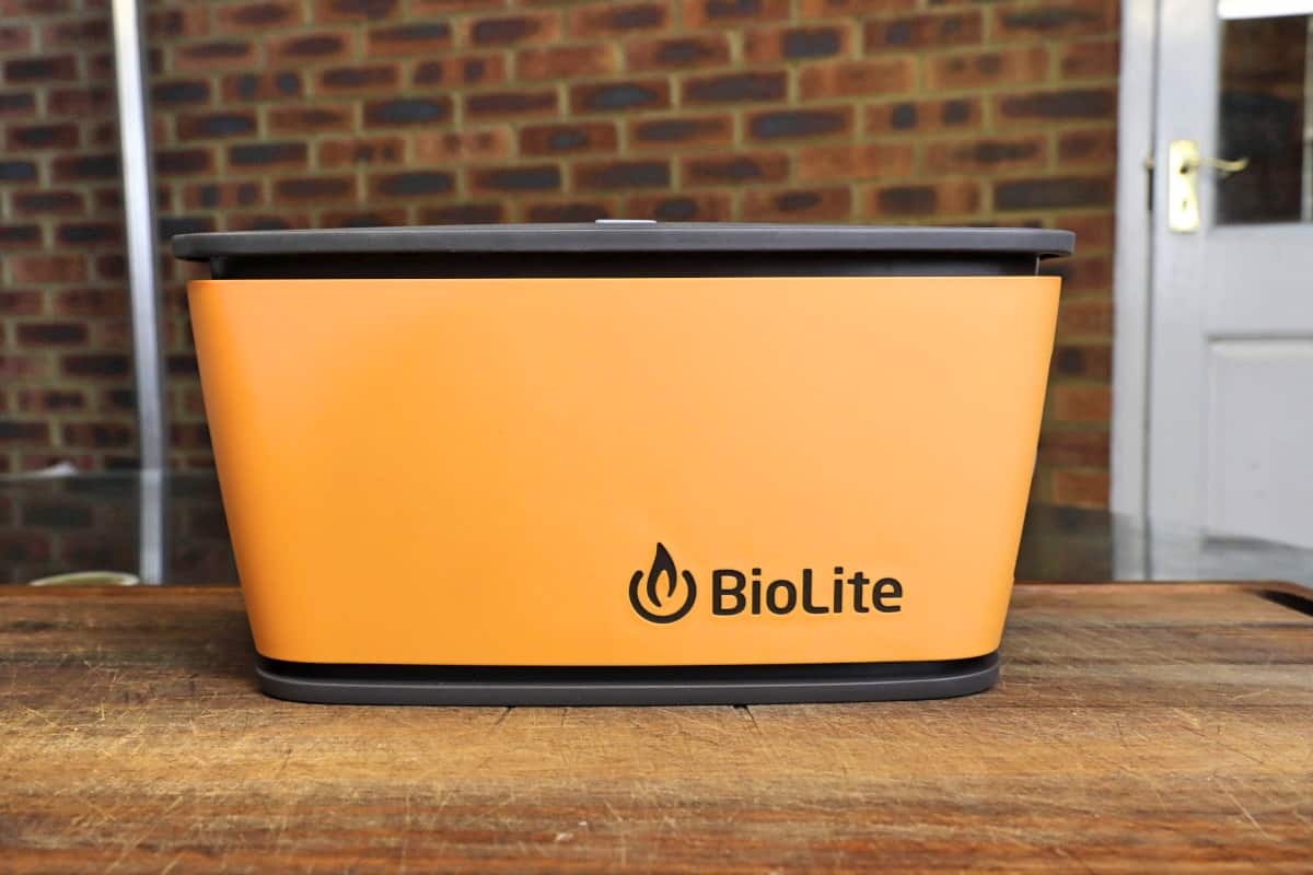 Front view of the Biolite battery pack on a cutting board