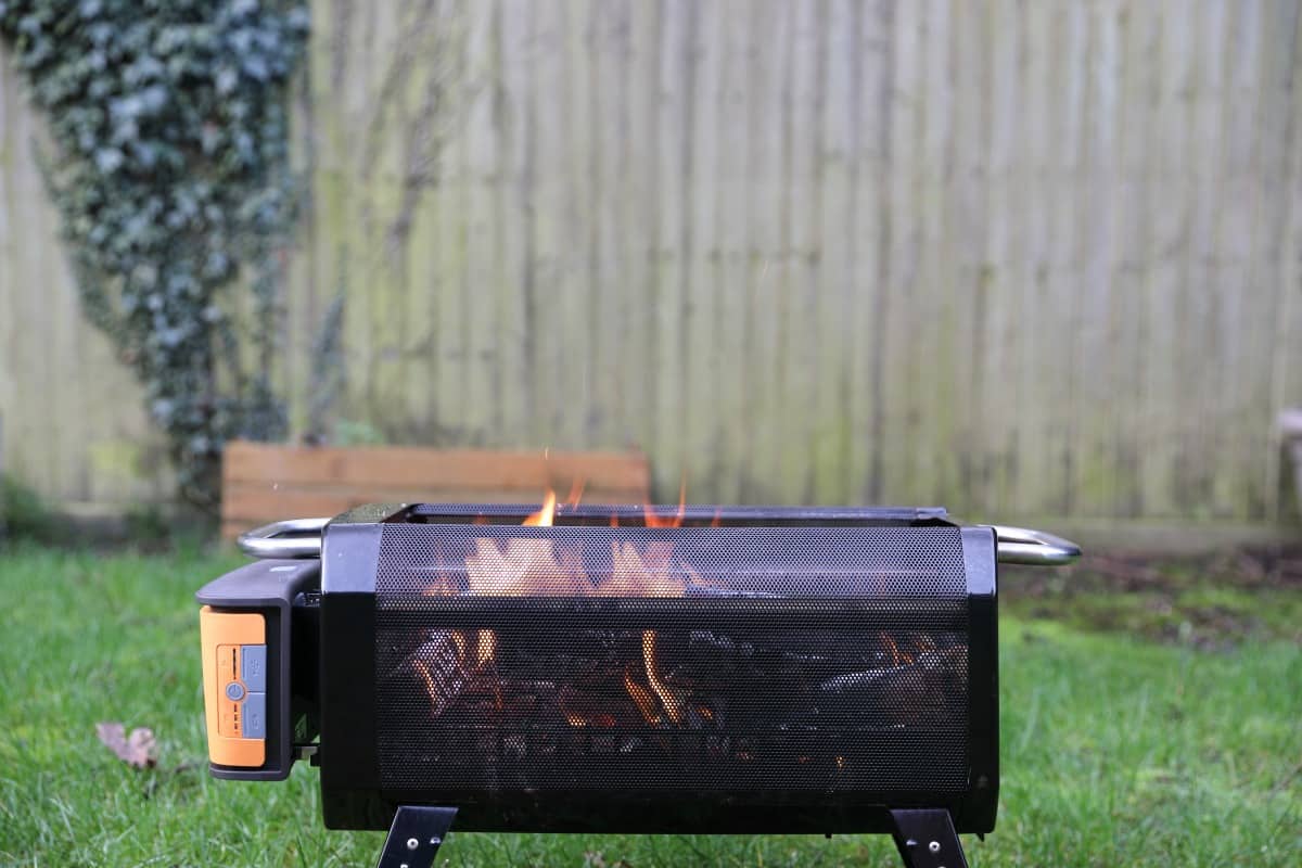 A shot showing how smokless the fire in a Biolite Firepit+ can.