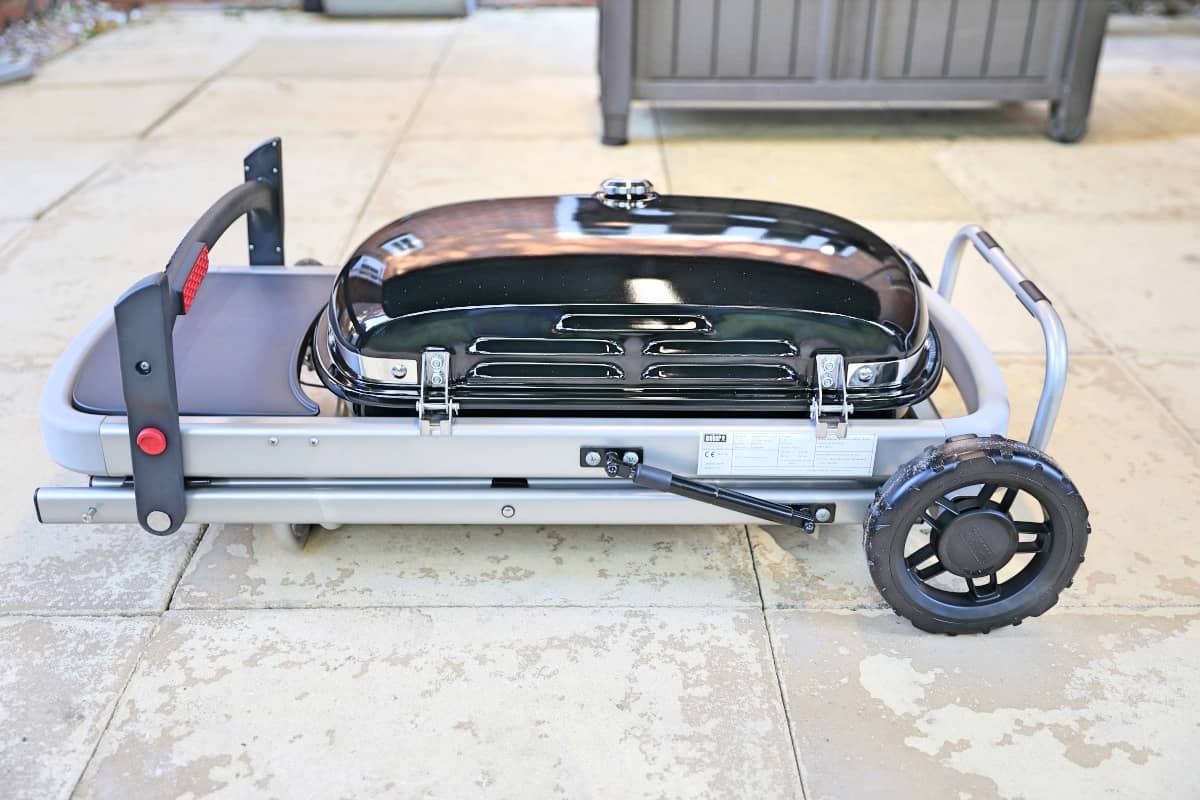 Weber Traveler gas grill folded flat.