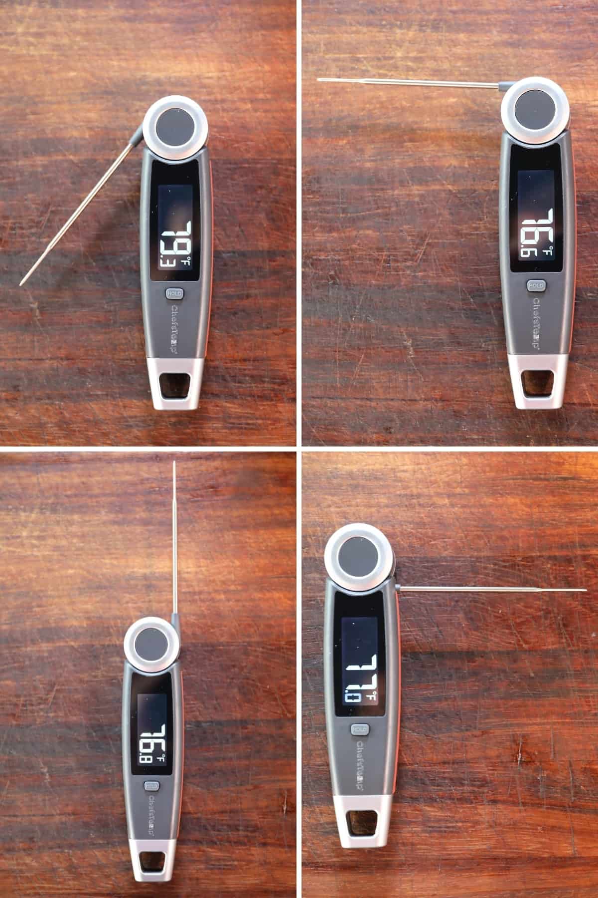 Four photos showing the ChefsTemp FinalTouch X10 270 degrees of rotation
