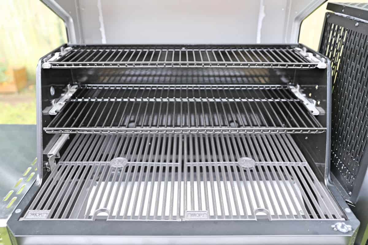 Inside the Masterbuilt gravity series with all grates inserted.