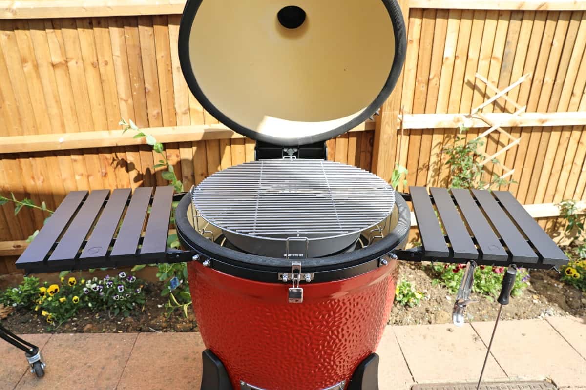 Wide angle view of Kamado Joe Big Joe III with the lid open.