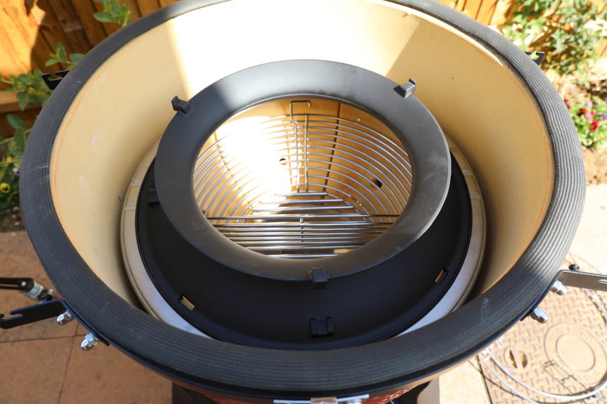 The SloRoller base and walls, inserted into a Kamado Joe Big Joe III.