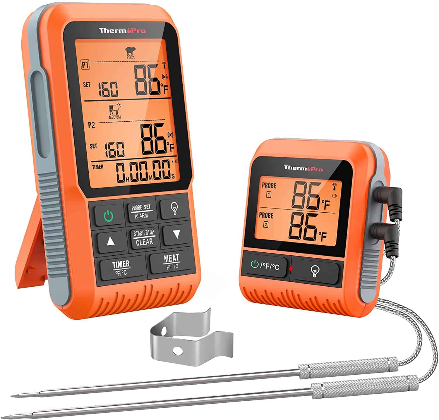 ThermoPro TP826 dual probe digital wireless meat thermometer isolated on white.
