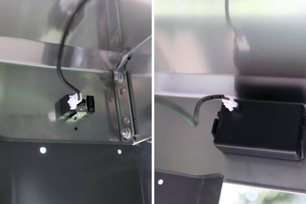 Weber iGrill 3 battery connections running underneath the side shelf