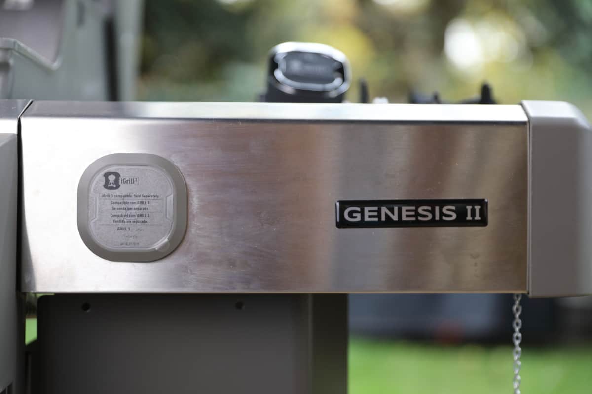 Weber Genesis gas grill side table, showing the 'iGrill ready' badge and placeholder.