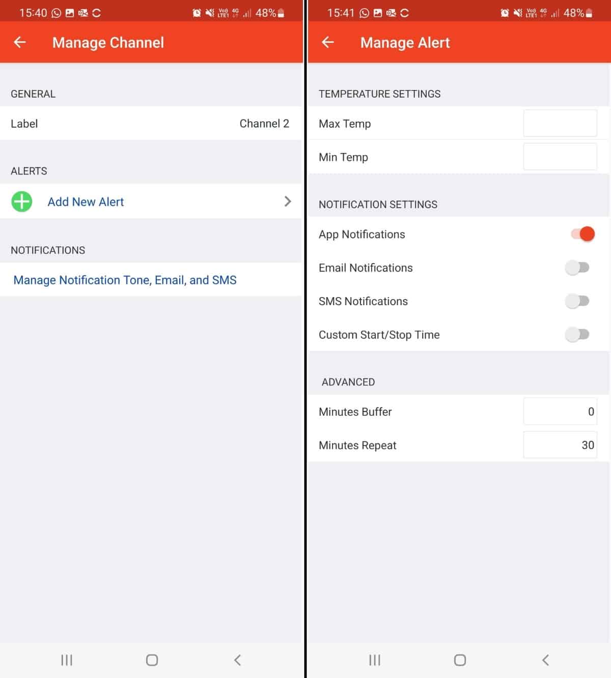 FireBoard app screenshots showing alerts settings screens.