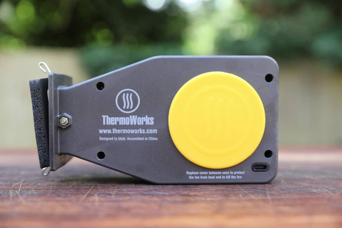 Thermoworks Billows shot from the side, with the yellow seal inserted.